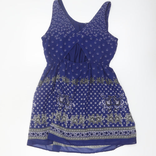 H&M Women Blue Sleeveless A-Line Short Dress Size 14