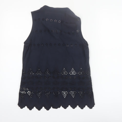 Superdry Women Blue Sleeveless Cotton Broderie Blouse XS