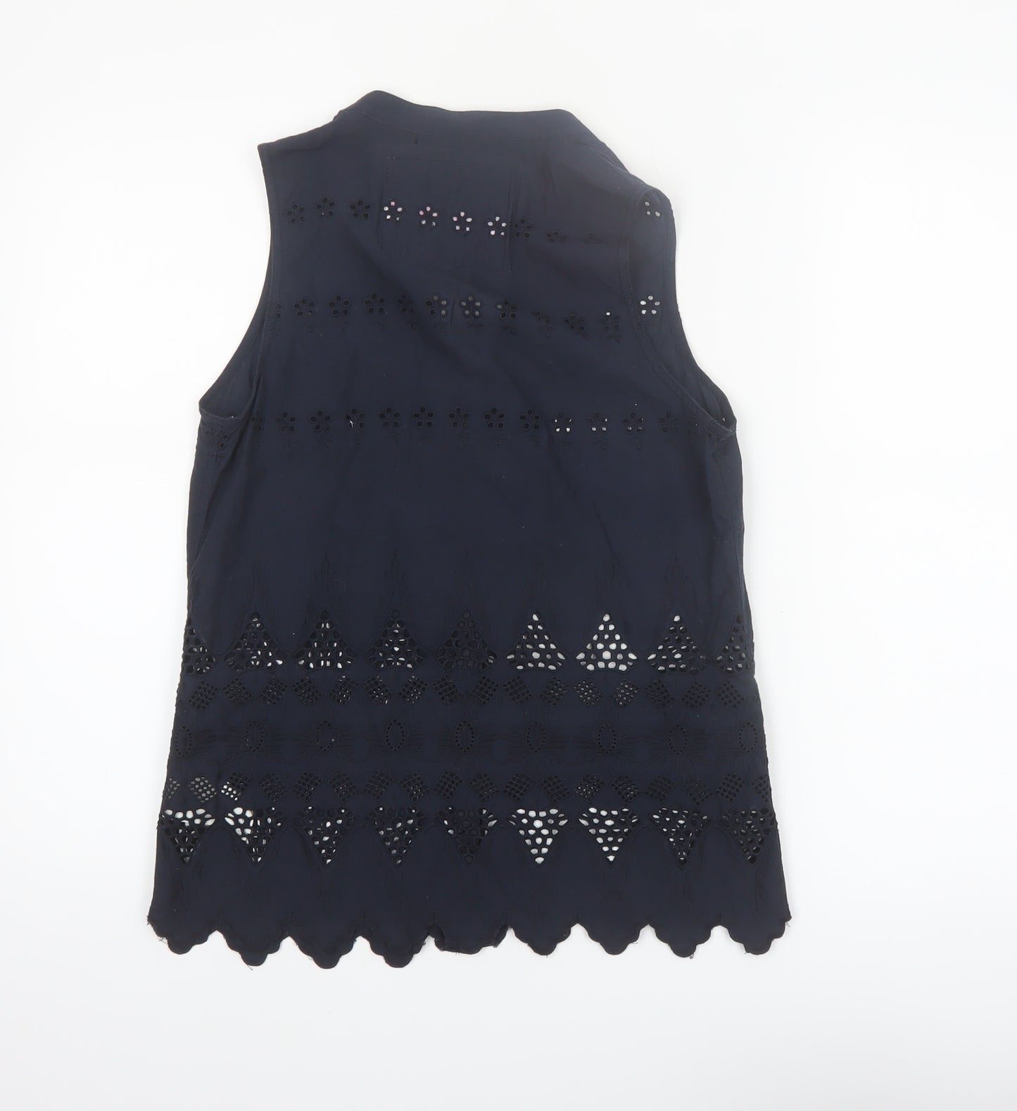 Superdry Women Blue Sleeveless Cotton Broderie Blouse XS
