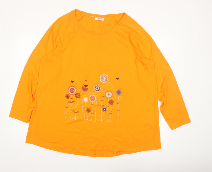 bpc bonprix collection Women Orange Floral Print XL 3/4 Sleeve Tshirt
