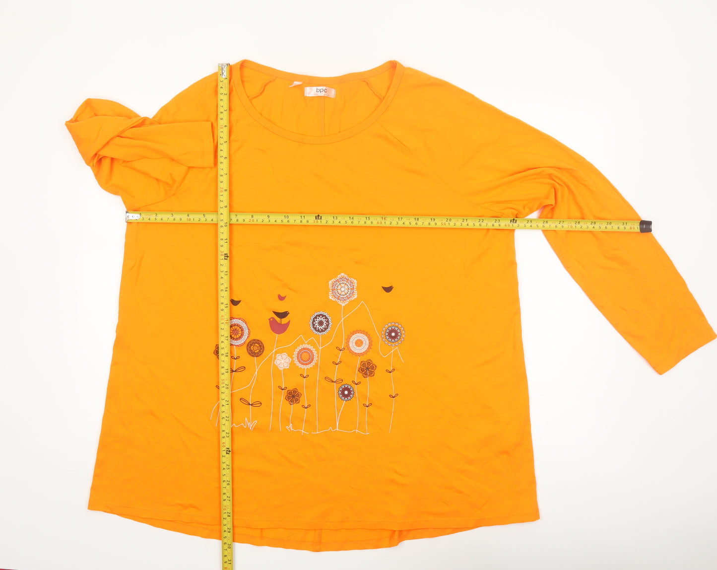 bpc bonprix collection Women Orange Floral Print XL 3/4 Sleeve Tshirt