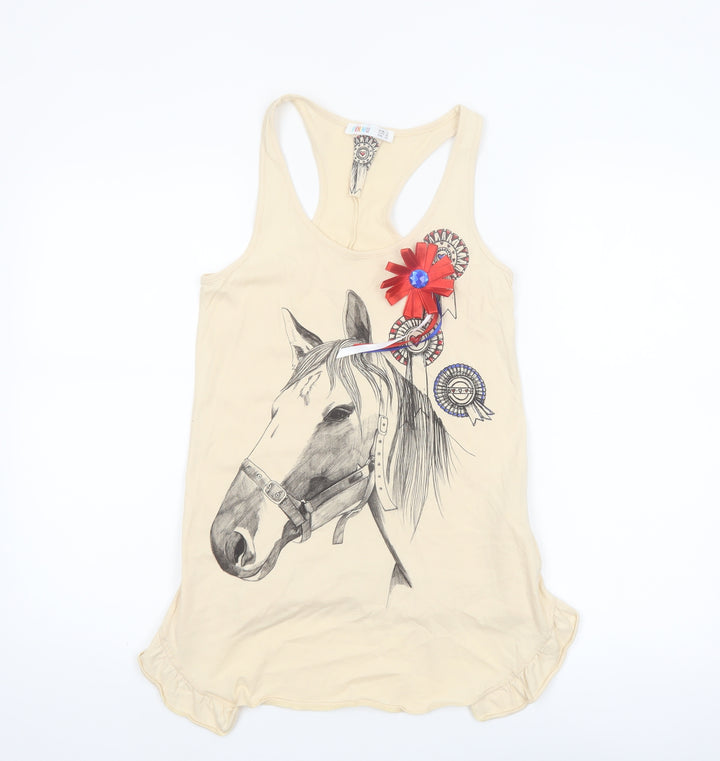 Denim Co Women’s Beige Horse Print Racerback Cotton Tank Top Size 8