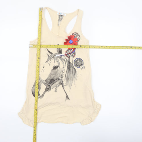 Denim Co Women’s Beige Horse Print Racerback Cotton Tank Top Size 8