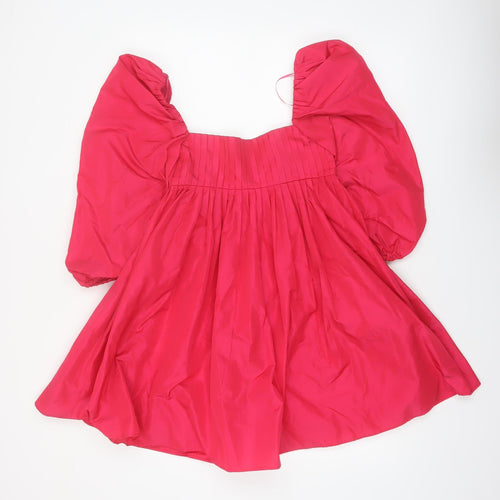 ZARA Women Red A-Line Puff Sleeve Short Pleated Dress XS