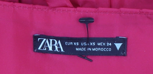 ZARA Women Red A-Line Puff Sleeve Short Pleated Dress XS