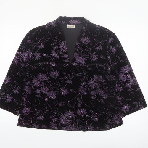 Roman Originals Womens Black Purple Velvet Floral Tunic Blouse XL