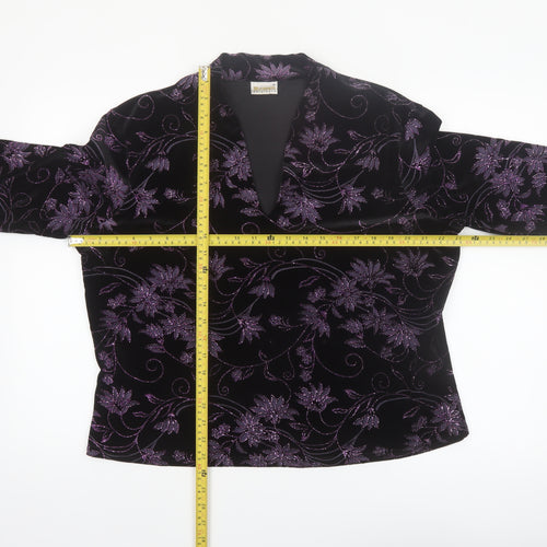 Roman Originals Womens Black Purple Velvet Floral Tunic Blouse XL
