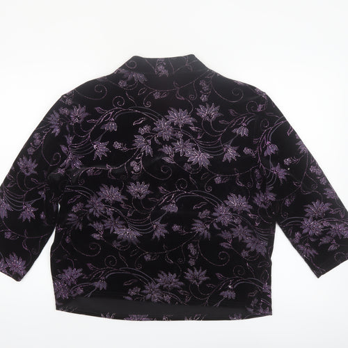 Roman Originals Womens Black Purple Velvet Floral Tunic Blouse XL