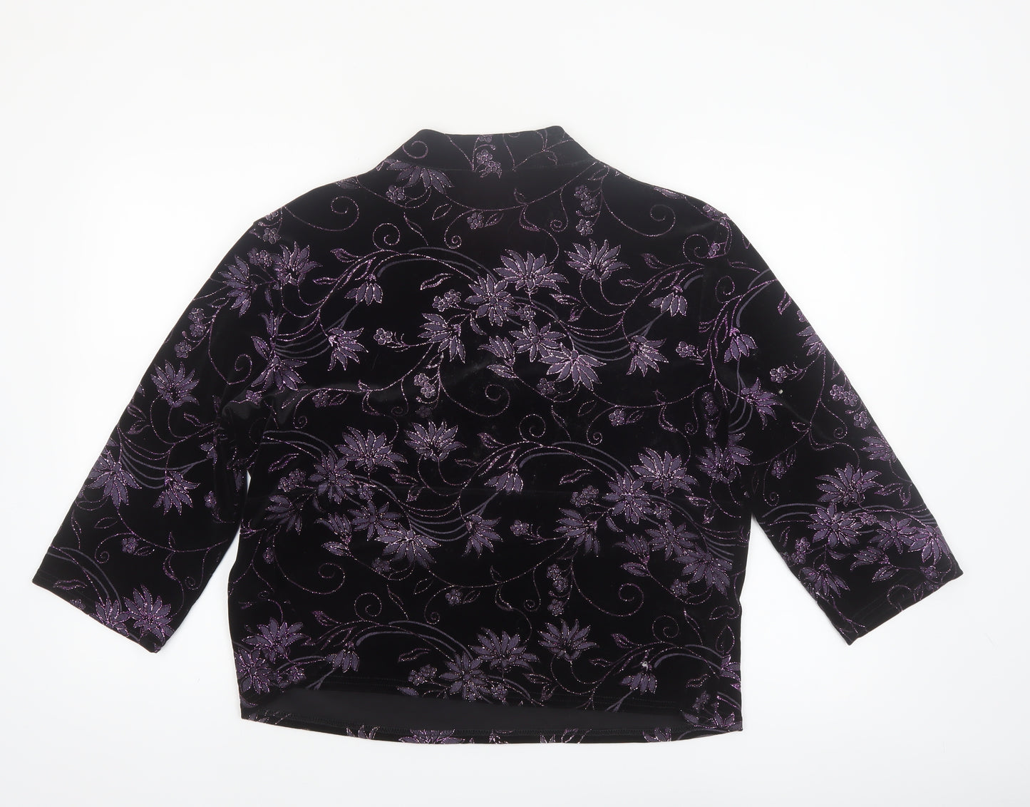 Roman Originals Womens Black Purple Velvet Floral Tunic Blouse XL
