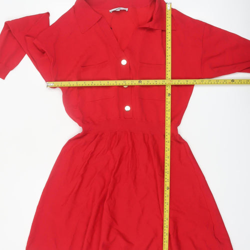 NEXT Women’s Red Collared Shirt Dress L Long Sleeve Knit