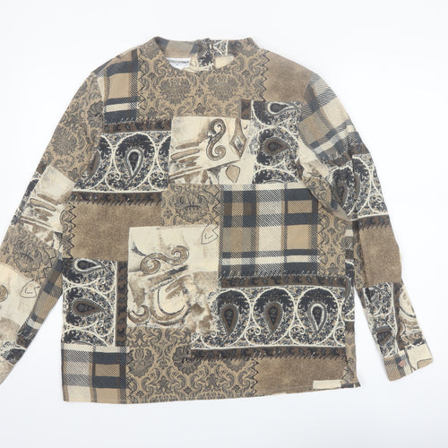 Alfred Dunner Women's Beige Paisley Patchwork Long Sleeve Tunic Blouse Size 10