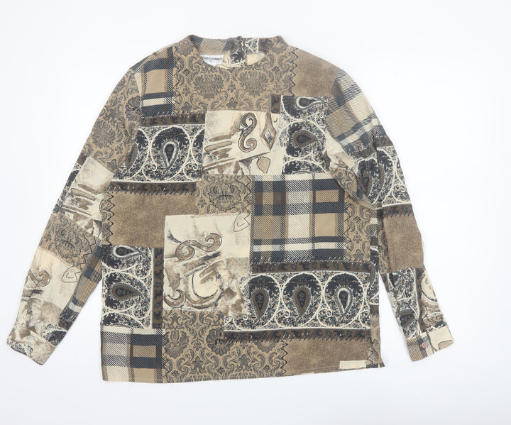 Alfred Dunner Women's Beige Paisley Patchwork Long Sleeve Tunic Blouse Size 10