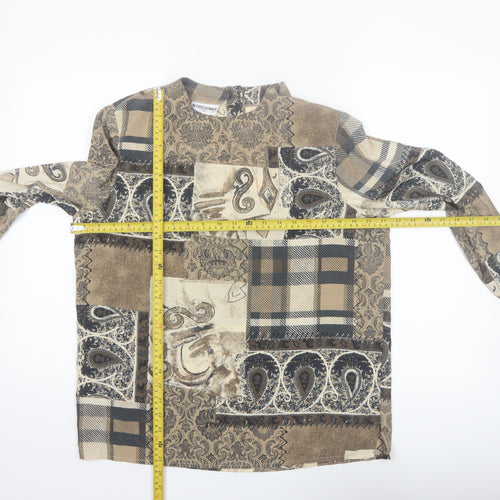 Alfred Dunner Women's Beige Paisley Patchwork Long Sleeve Tunic Blouse Size 10