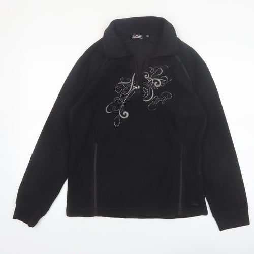CMP Womens Black Fleece Pullover Sweatshirt M Rhinestone 1/4 Zip