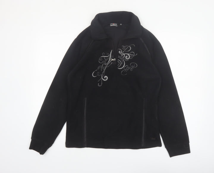 CMP Womens Black Fleece Pullover Sweatshirt M Rhinestone 1/4 Zip