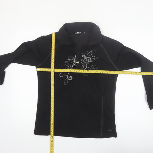 CMP Womens Black Fleece Pullover Sweatshirt M Rhinestone 1/4 Zip