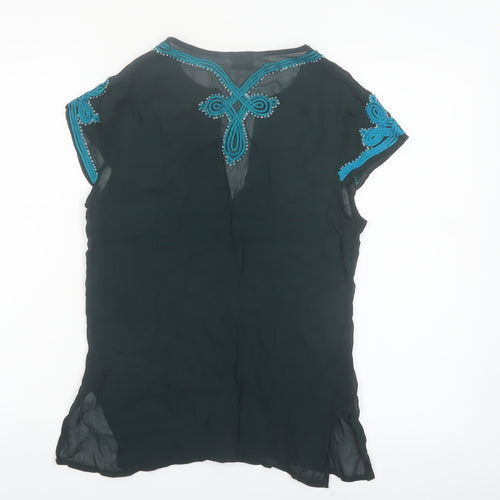 Topshop Women’s Black Embroidered Chiffon Blouse Size 8 Bohemian Style