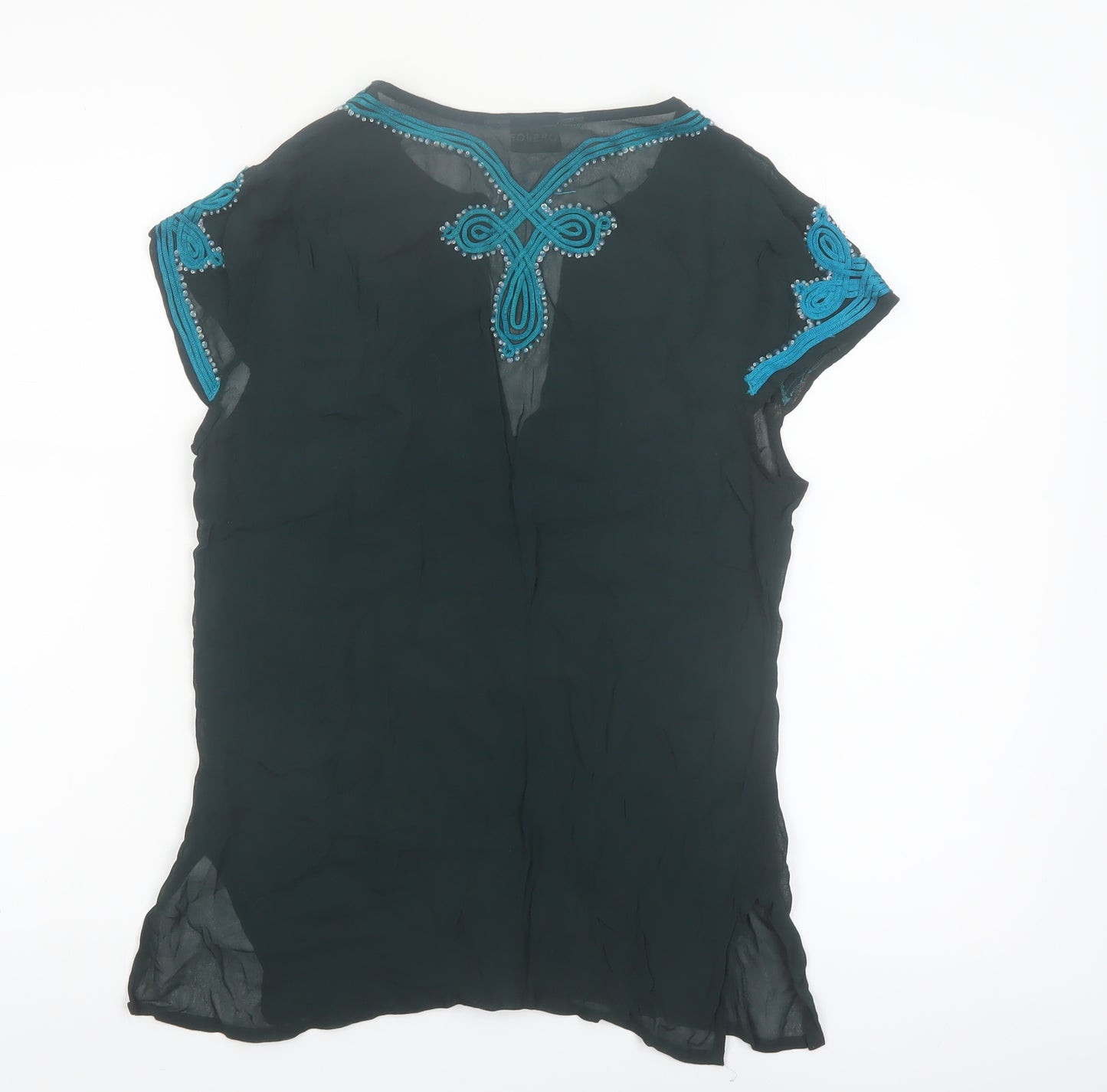Topshop Women’s Black Embroidered Chiffon Blouse Size 8 Bohemian Style