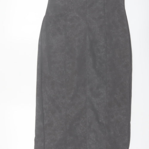 Bershka Women's Grey Faux Leather Strapless Bodycon Midi Dress Size 12