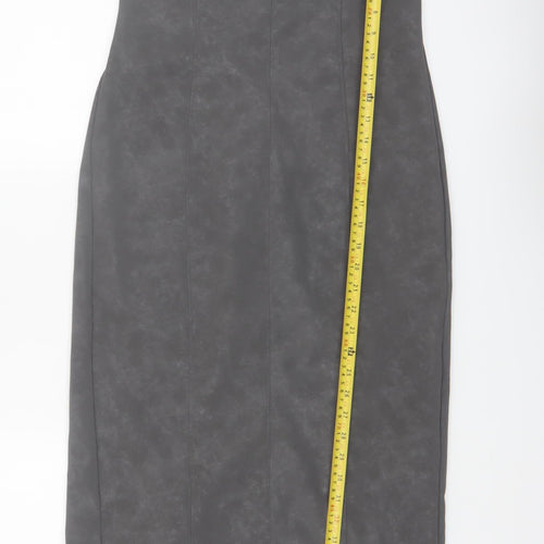 Bershka Women's Grey Faux Leather Strapless Bodycon Midi Dress Size 12