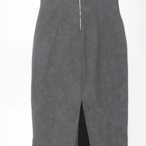 Bershka Women's Grey Faux Leather Strapless Bodycon Midi Dress Size 12