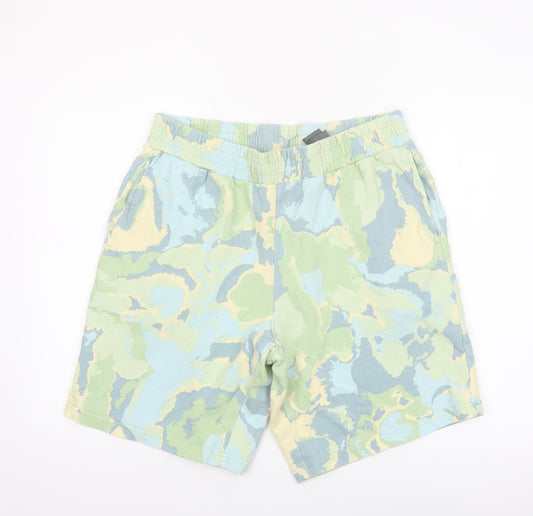 Monki Men's Multicoloured Sweat Shorts L Camouflage Cotton