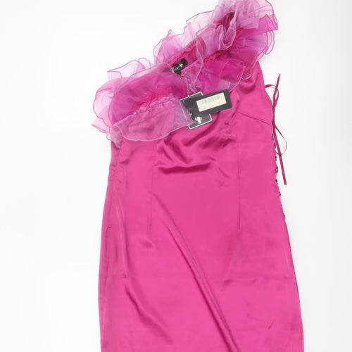 Heaven Women's Pink One Shoulder Ruffle Bodycon Dress Size 12