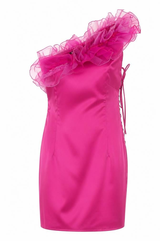 Heaven Women's Pink One Shoulder Ruffle Bodycon Dress Size 12