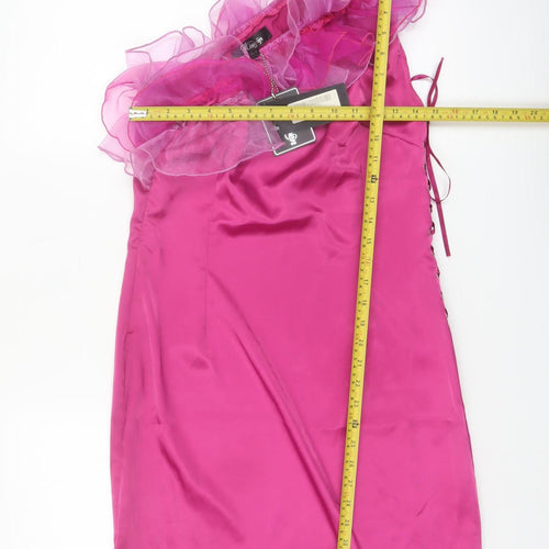 Heaven Women's Pink One Shoulder Ruffle Bodycon Dress Size 12