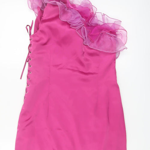 Heaven Women's Pink One Shoulder Ruffle Bodycon Dress Size 12