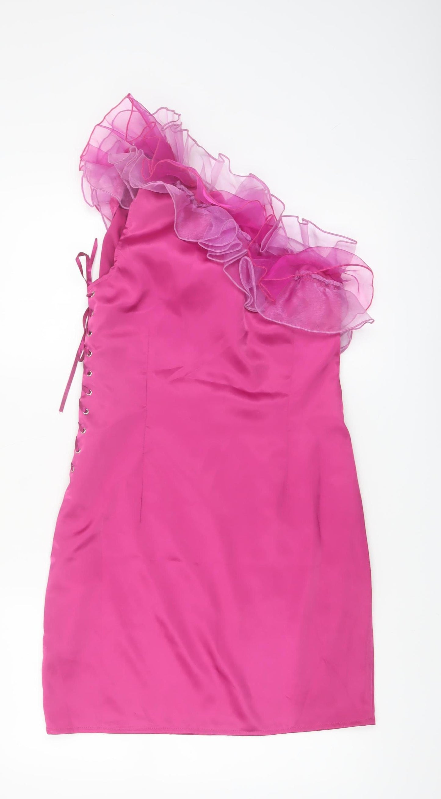 Heaven Women's Pink One Shoulder Ruffle Bodycon Dress Size 12