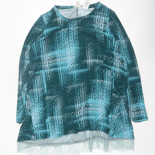 Logo by Lori Goldstein Womens Blue Check Lace Hem Tunic Top 3XL
