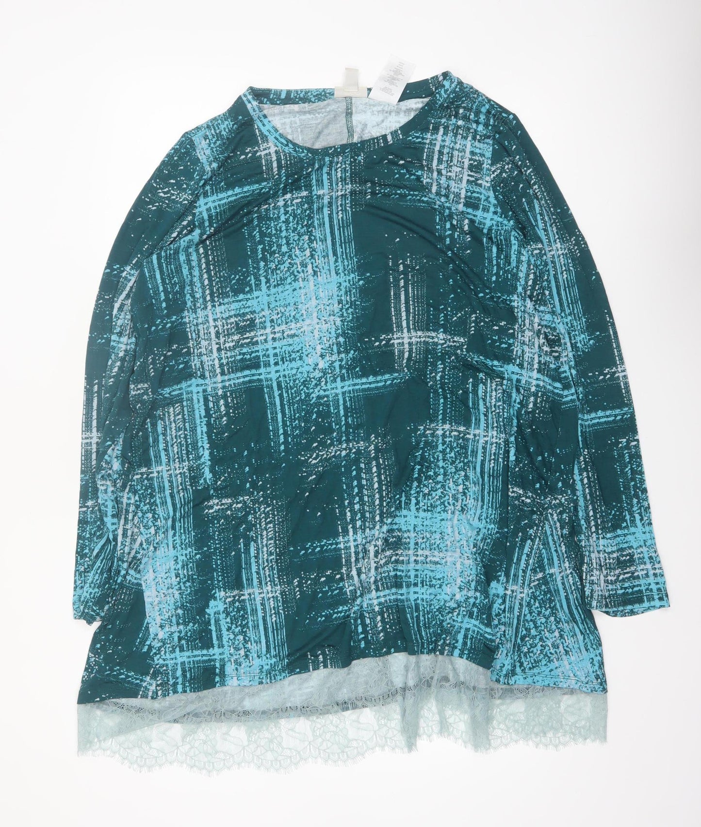 Logo by Lori Goldstein Womens Blue Check Lace Hem Tunic Top 3XL