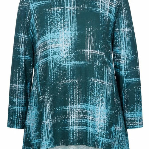 Logo by Lori Goldstein Womens Blue Check Lace Hem Tunic Top 3XL