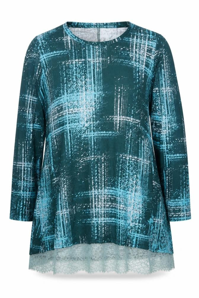 Logo by Lori Goldstein Womens Blue Check Lace Hem Tunic Top 3XL