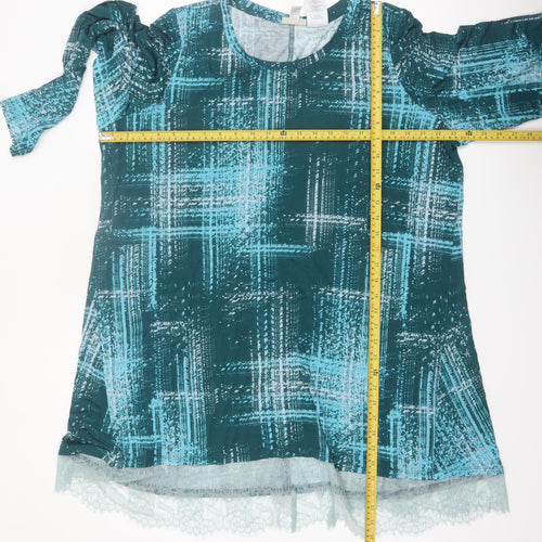 Logo by Lori Goldstein Womens Blue Check Lace Hem Tunic Top 3XL