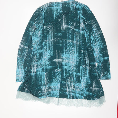 Logo by Lori Goldstein Womens Blue Check Lace Hem Tunic Top 3XL