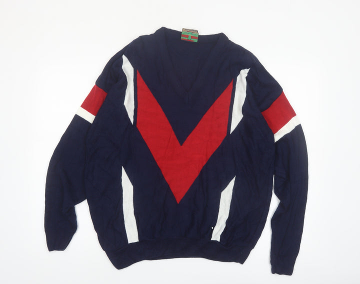 Di Maggio Men's Blue Red V-Neck Geometric Acrylic Jumper M