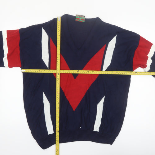 Di Maggio Men's Blue Red V-Neck Geometric Acrylic Jumper M