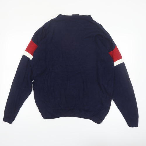Di Maggio Men's Blue Red V-Neck Geometric Acrylic Jumper M