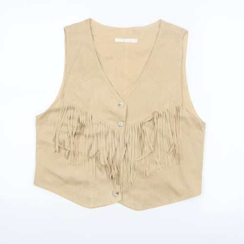 Cherry Paris Women’s Beige Fringe Suede Look Sleeveless Vest Top L