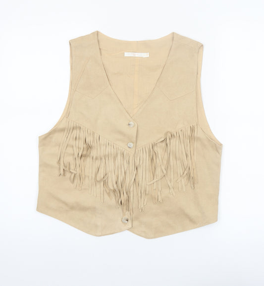 Cherry Paris Women’s Beige Fringe Suede Look Sleeveless Vest Top L