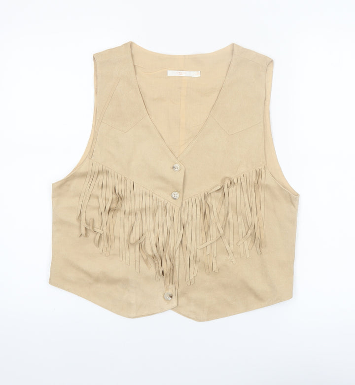Cherry Paris Women’s Beige Fringe Suede Look Sleeveless Vest Top L