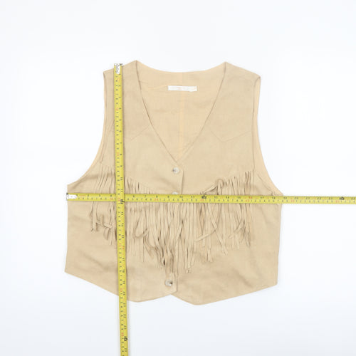 Cherry Paris Women’s Beige Fringe Suede Look Sleeveless Vest Top L