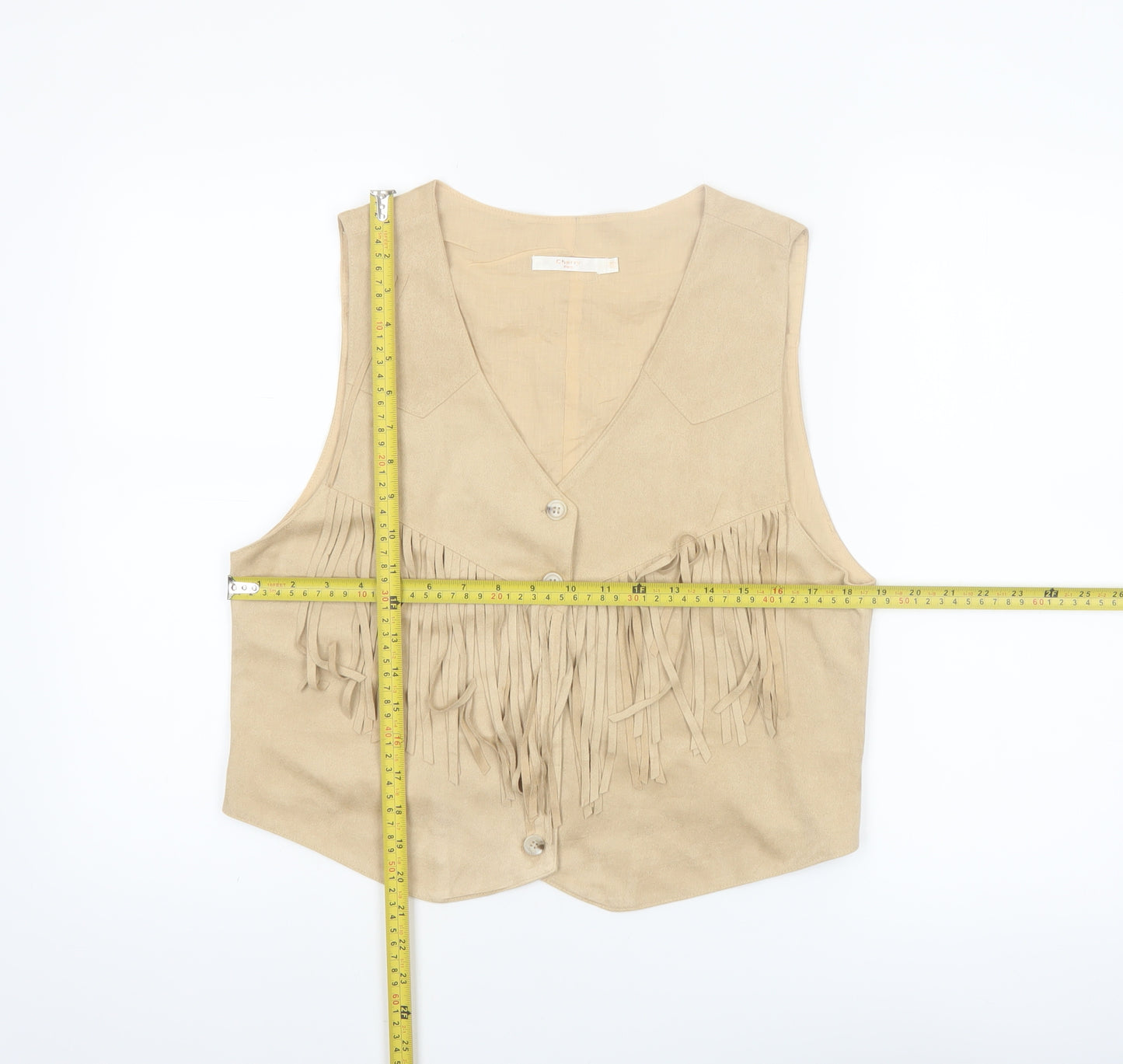 Cherry Paris Women’s Beige Fringe Suede Look Sleeveless Vest Top L
