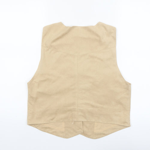 Cherry Paris Women’s Beige Fringe Suede Look Sleeveless Vest Top L
