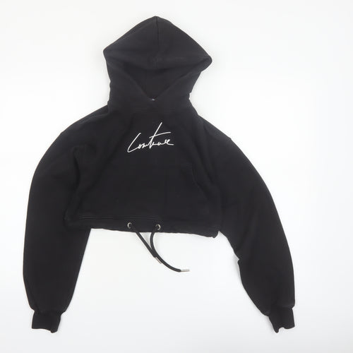 The Couture Club Women's Black Cropped Hoodie XXS Drawstring Cotton Blend