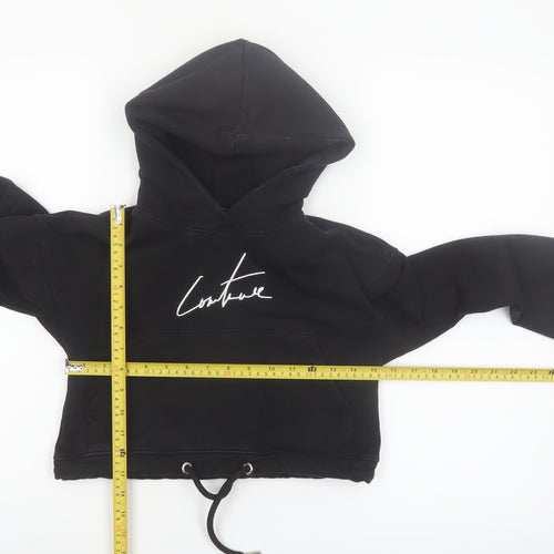 The Couture Club Women's Black Cropped Hoodie XXS Drawstring Cotton Blend