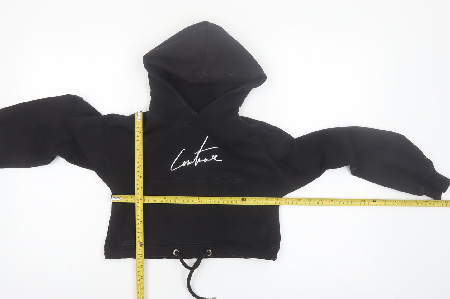 The Couture Club Women's Black Cropped Hoodie XXS Drawstring Cotton Blend