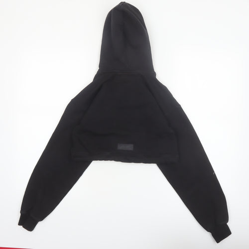 The Couture Club Women's Black Cropped Hoodie XXS Drawstring Cotton Blend